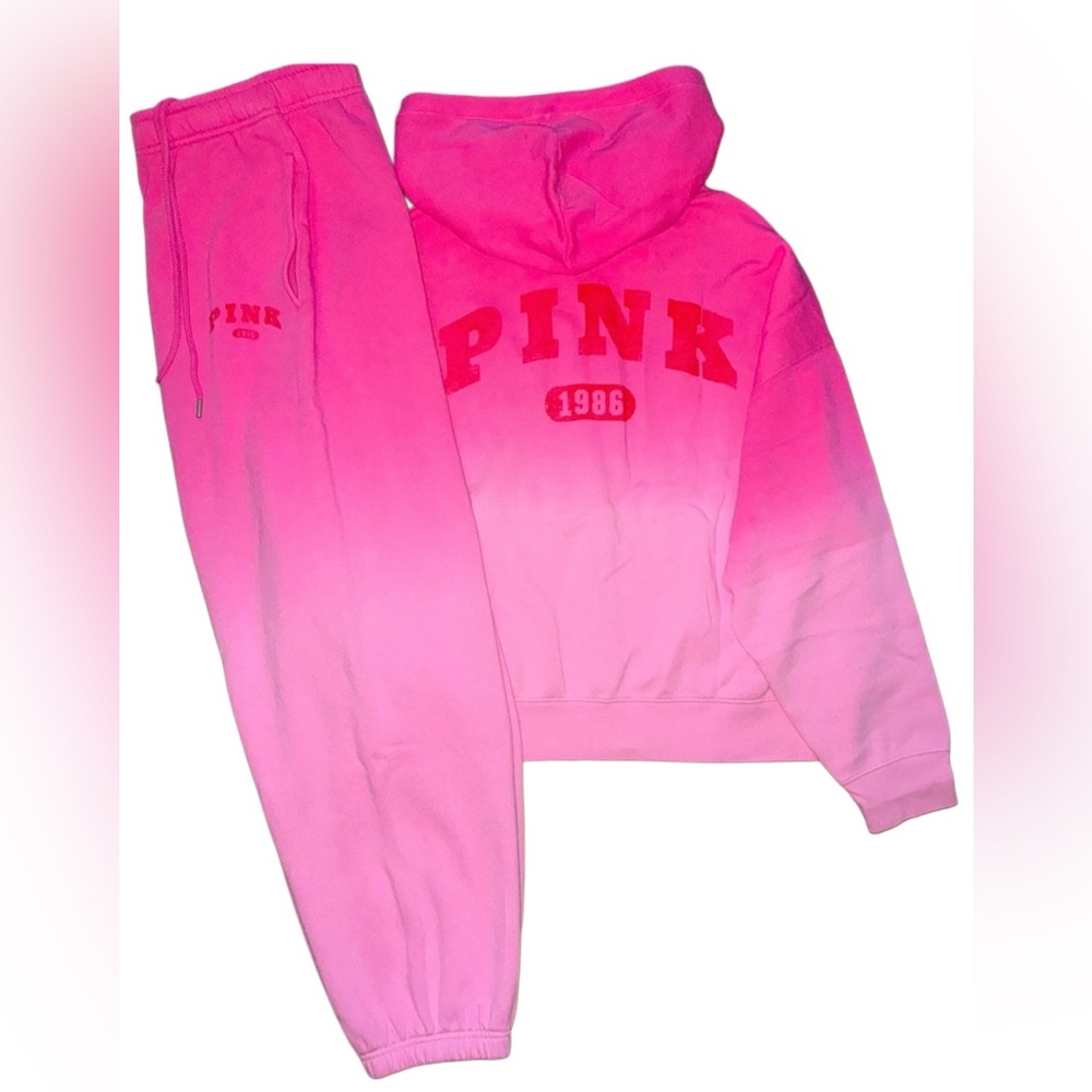 New VICTORIAS SECRET PINK BUBBLEGUM DIP DYE FULL ZIP HOODIE & PANTS SET XS-XXL